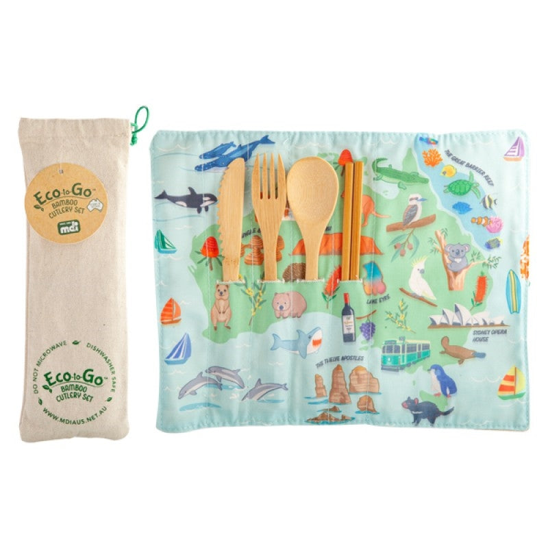 Bamboo Cutlery Set - Aussie Animals